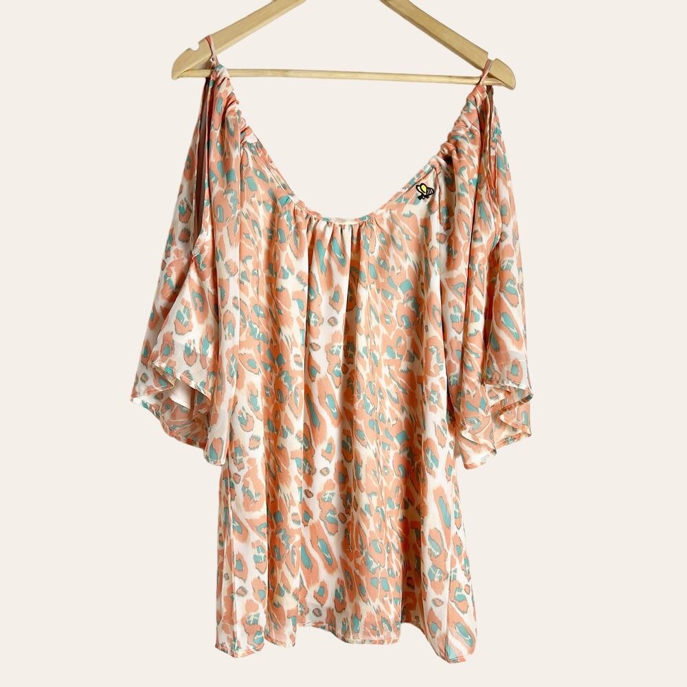 Lovers + Friends Animal Print Cold Shoulder Flutter Sleeve Top Size XS